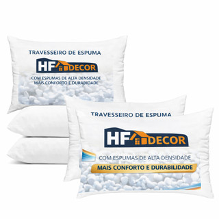 Kit 2 até 4 Travesseiros Espuma Alta Densidade Refil Espuma 70cmx50cm Confortável Extra Macio