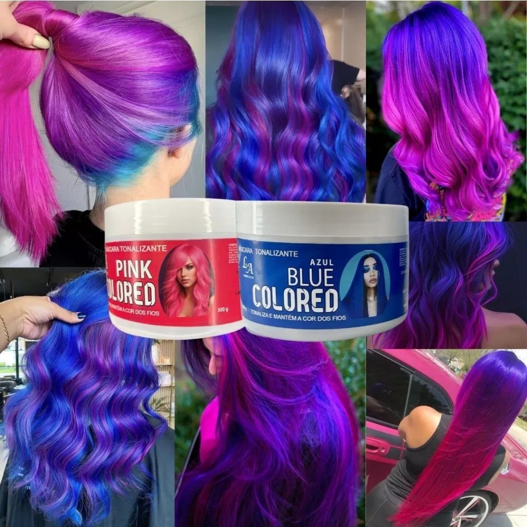 Combo Tonalizante Rosa e Azul - Cabelos e Mechas Coloridas Alta Pigmentação - Sem amônia