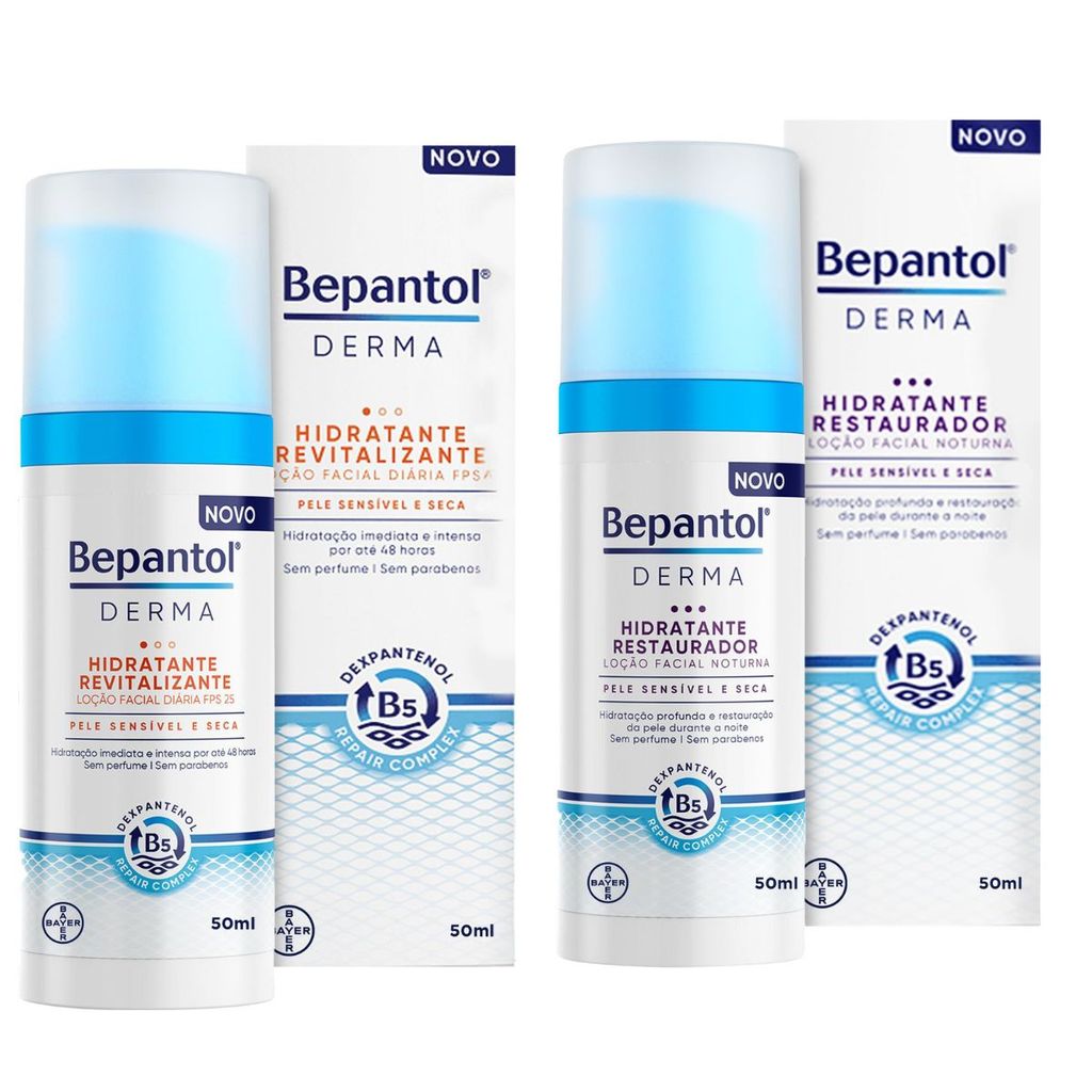 Kit Loção Facial Hidratante Dia e Noite Revitalizante + Restaurador 50ml Cada Bepantol Derma em Oferta na Shopee