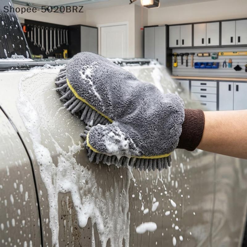 [THEBR] 1/2 Pcs Luva De Microfibra Para Lavagem De Carro Dupla Face Thiened Coral Fleece Escova De Limpeza Luvas Ferrame