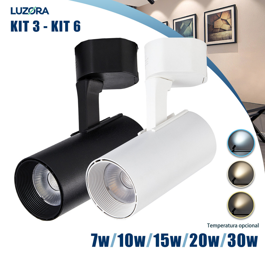 Kits Spot LED Trilho 7W a 30W Bivolt Direcionável Luz Quente/ Fria/ natural 3 a 5 Un Preto / Branco em Oferta na Shopee