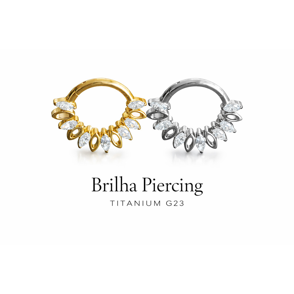 【Brilha】Piercing Argola Zircônia Navete Titânio G23 Feminino Luxo Brilho Pendente Elegante Antialérgico