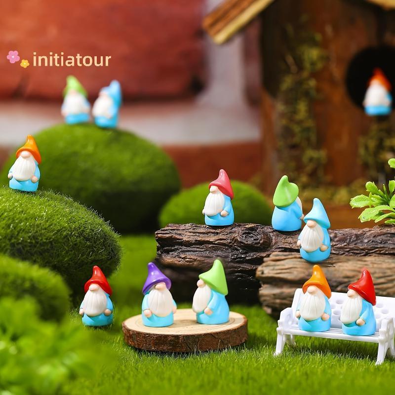 [Init-t] 10 Peças Mini Estátuas De Gnomos De Resina Enfeites De Cor Aleatória Estatuetas De Fadas Fofas Para Jardim Em M
