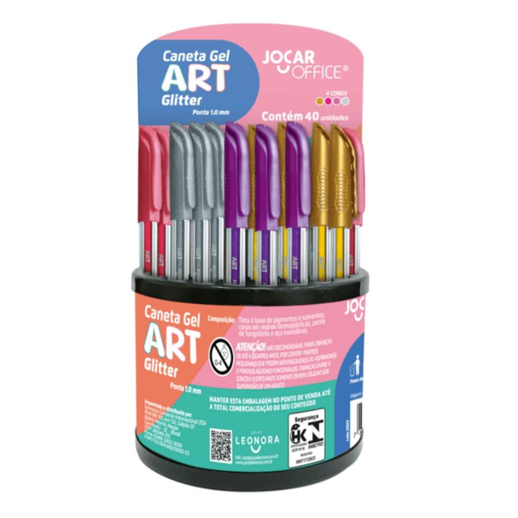 Caneta Gel Art 1.0 Glitter - Dispenser c/ 40 Unid. Sortidas Jocar Office Leonora - 97933