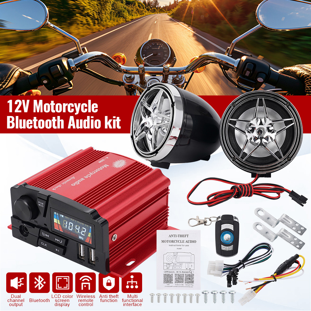 12V 100W Suporte Para Alto-Falante De Áudio Motocicleta TF/USB/MP3 Rádio FM Anti-Roubo Com Fio Controle Remoto Sem