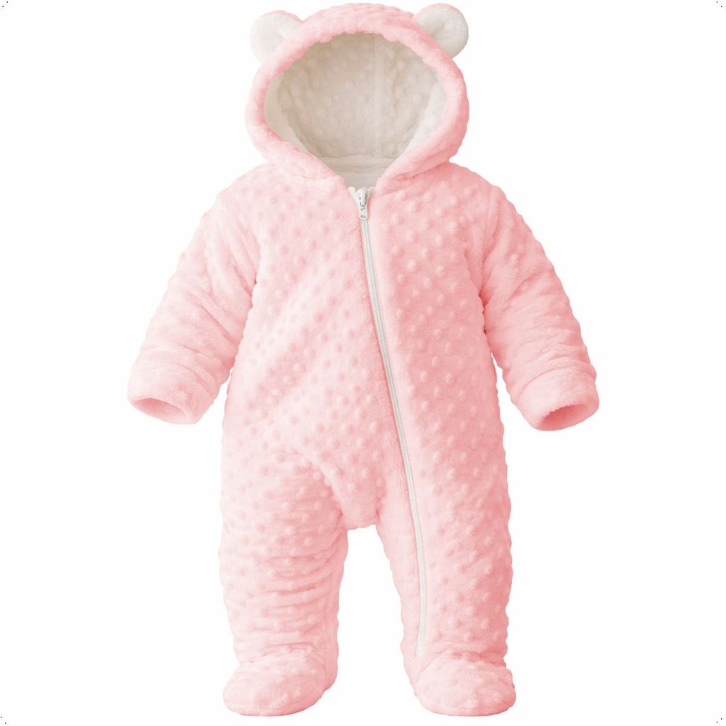 Macacão Ursinho Bebê Soft Inverno Macio Capuz Com Zíper Peludinho Bolinhas