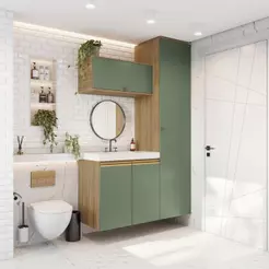 Conjunto para Banheiro Kappesberg Celeste 3 Peças Nogueira/Verde 130cm