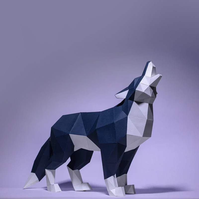 MOMO molde de papel tridimensional uivando lobo 3D tridimensional Animal molde de papel decoração criativa ornamentos DI