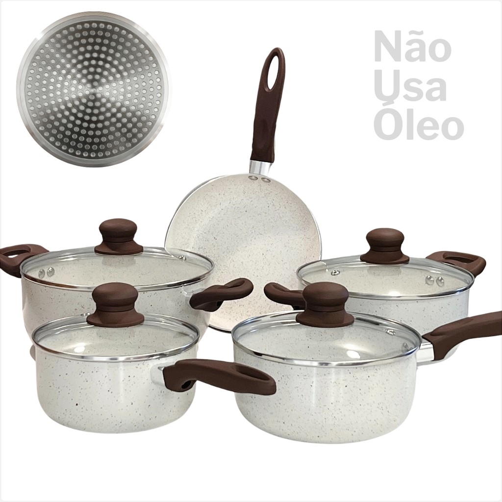Conjunto de Panelas Indução Florença Vanila 5 Peças Revestimento Cerâmico Antiaderente