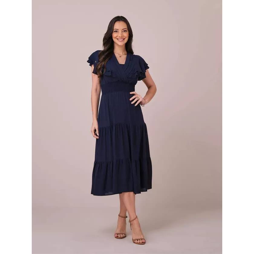 Vestido Midi no Crepe com Busto Trabalhado - Tata Martello