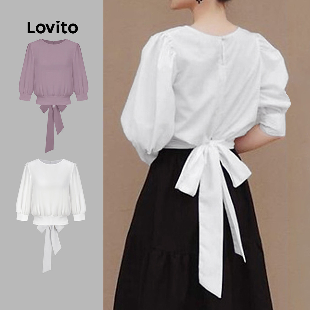 Lovito Elegante Blusa com Amarração Traseira para Uso Comum Primavera/verão Off