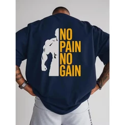 Camiseta Masculina Academia No Pain No Gain Lançamento 100% algodão Unissex Plus Size Oversized Premium - Estampaê