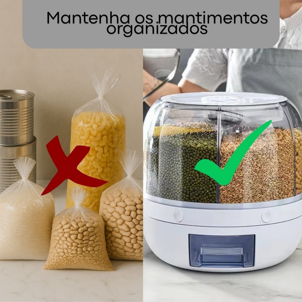 Dispenser de Cereais Giratorio com 6 Divisorias para Graos Cereais Arroz Farinha Feijao em Oferta na Shopee