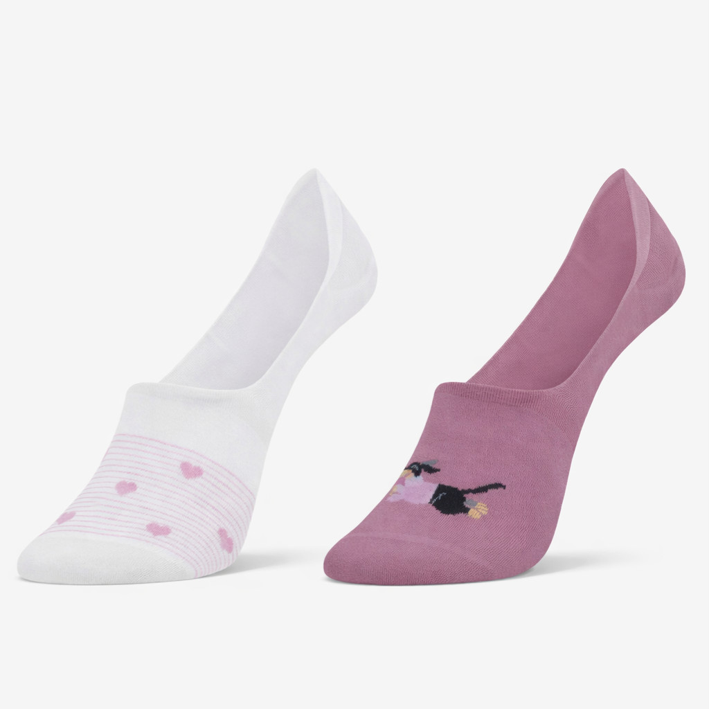 Kit 2 Pares Sapatilha Invisível Estampada Rosa e Branca Selene 34 a 39