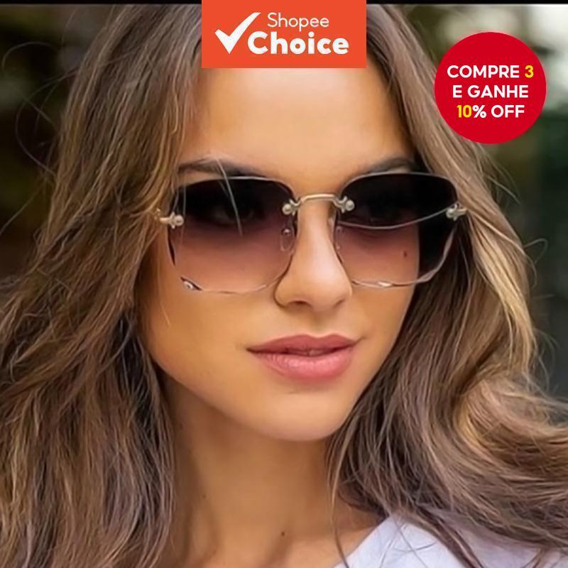 Óculos De Sol Quadrados Coreanos UV400 Para Mulheres Com Lente Gradiente Sem Aro Praia Ess...