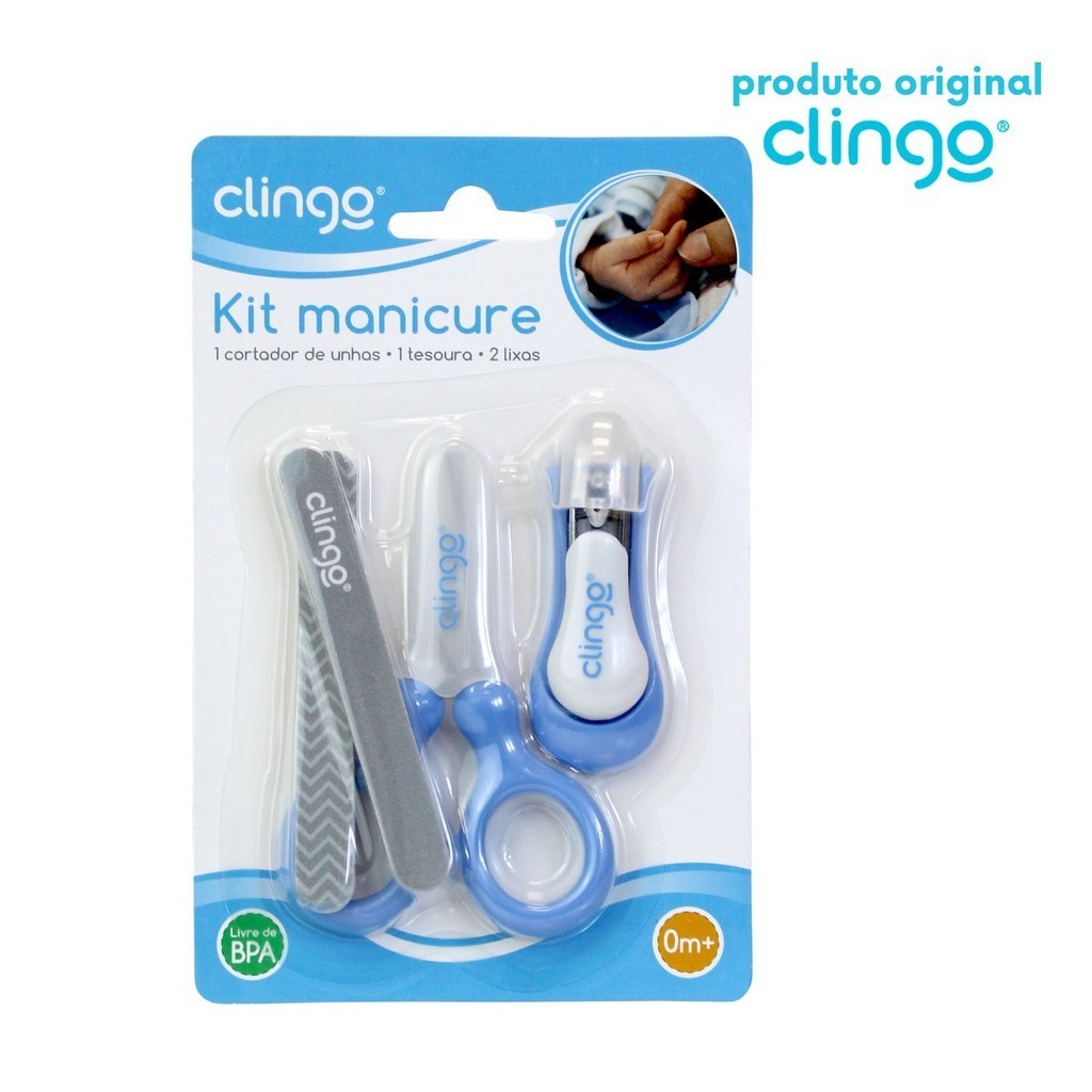 Kit Higiene Manicure Infantil Clingo Azul – Cortador, Tesoura e Lixa