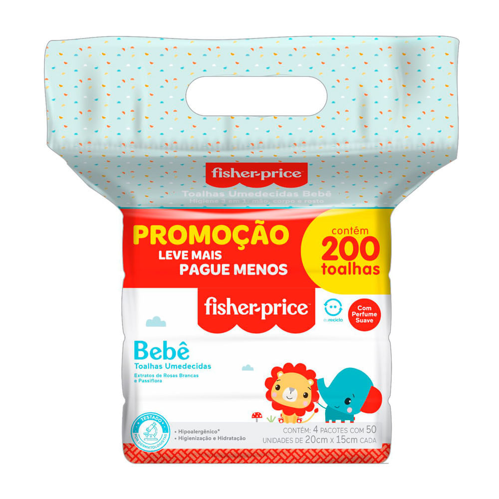 Toalha Umedecida Fisher Price com Perfume 200 Unidades