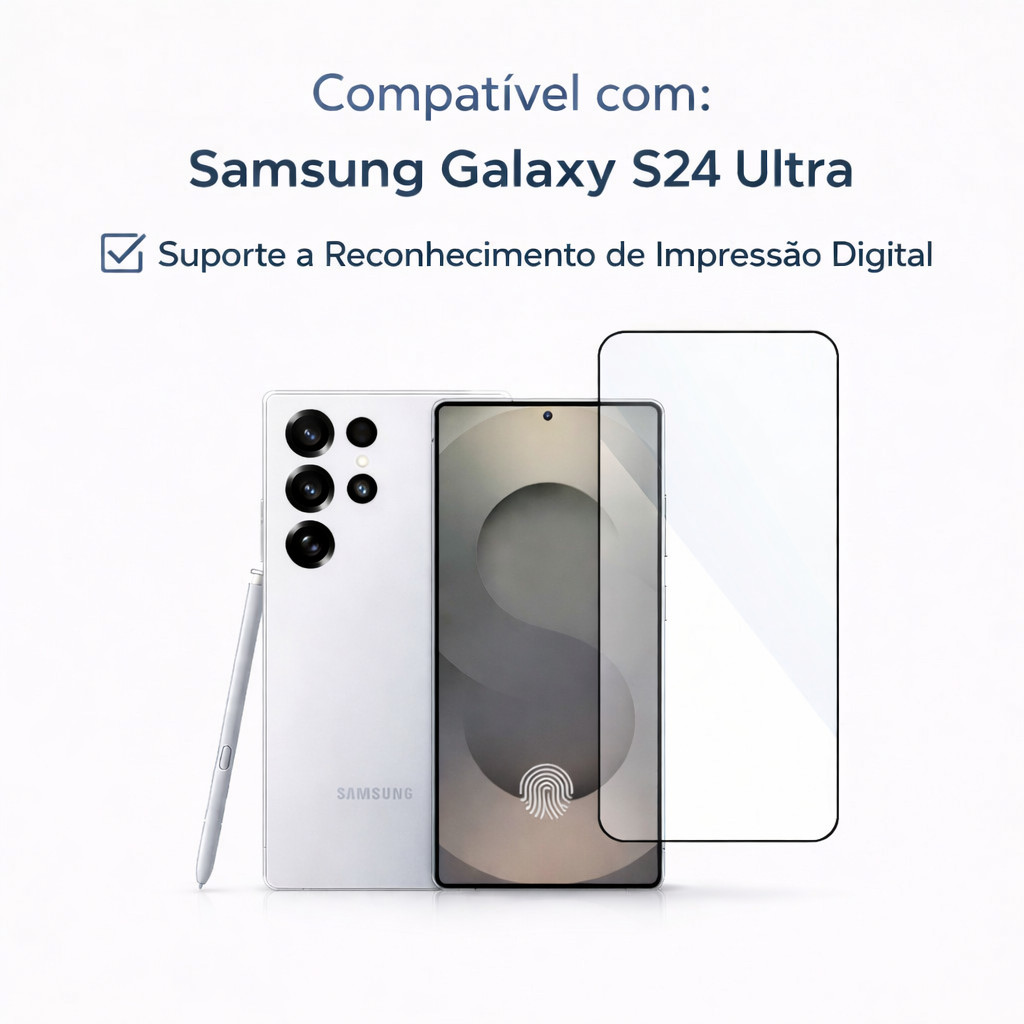 Película de Vidro Temperado Ultrashield Samsung S24 Ultra · HD · 9H · Tela Completa · Suporte a Impressão Digital