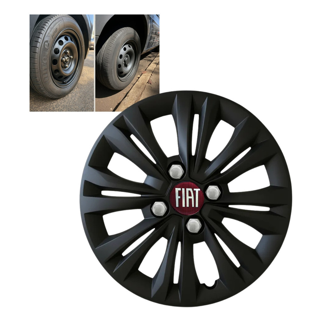 Jogo 4 Calota Para Fiat Argo Palio Cronos Mobi Cores Aro 14 Cor Grafite Preto Brilhante Fosco
