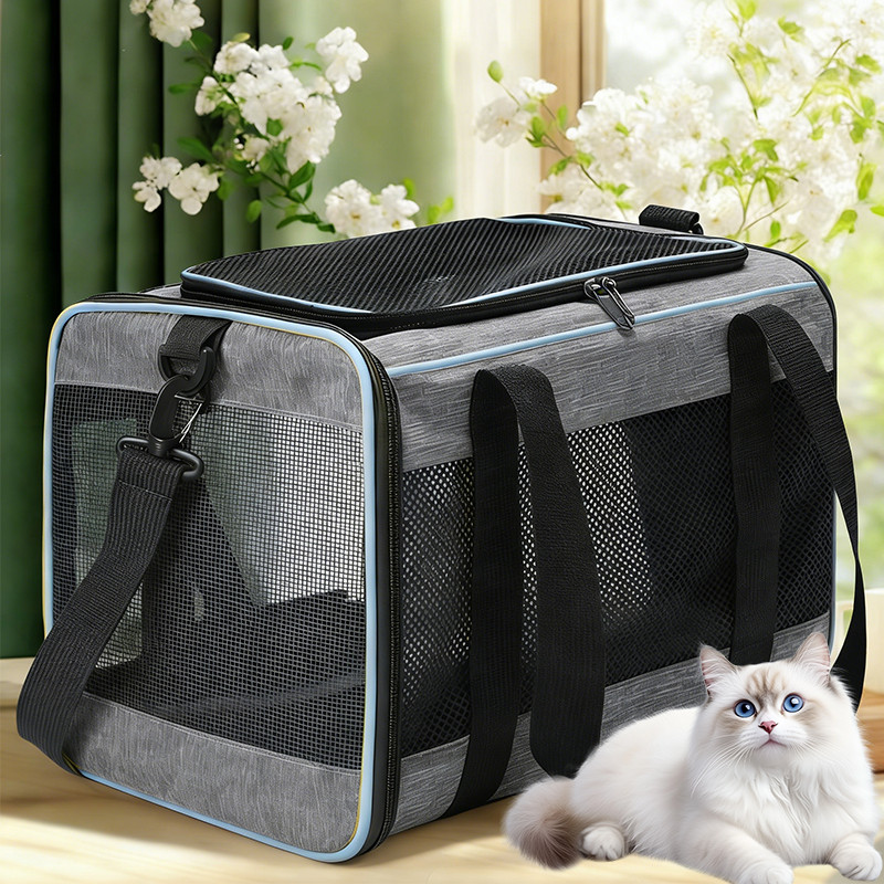 Bolsa de Transporte para Gatos e Cães 48x30x30 Cm, Transportadora Macia com Tela Respirável e Cama Removível