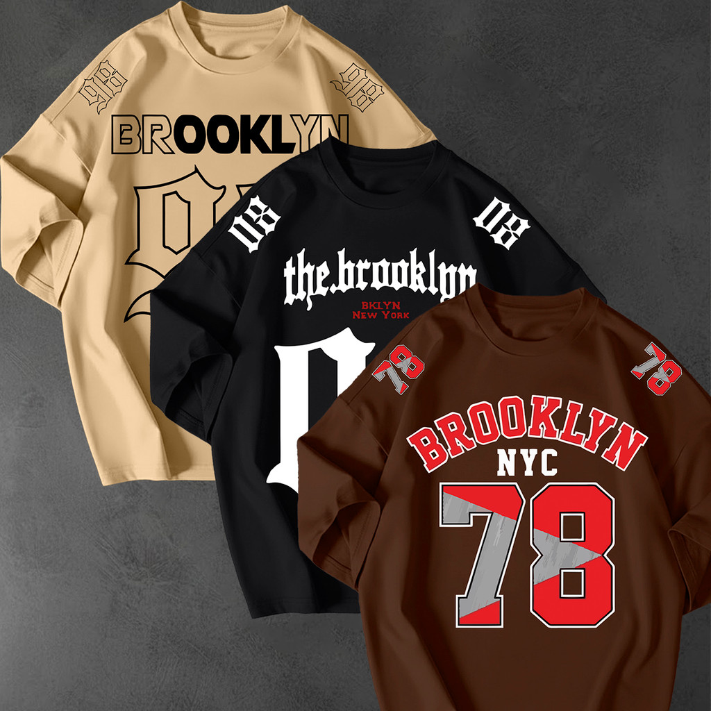 Kit 3 Camisetão Oversized Brooklyn Streetwear 100% Algodão Premium Estilo Moda Academia Lançamento