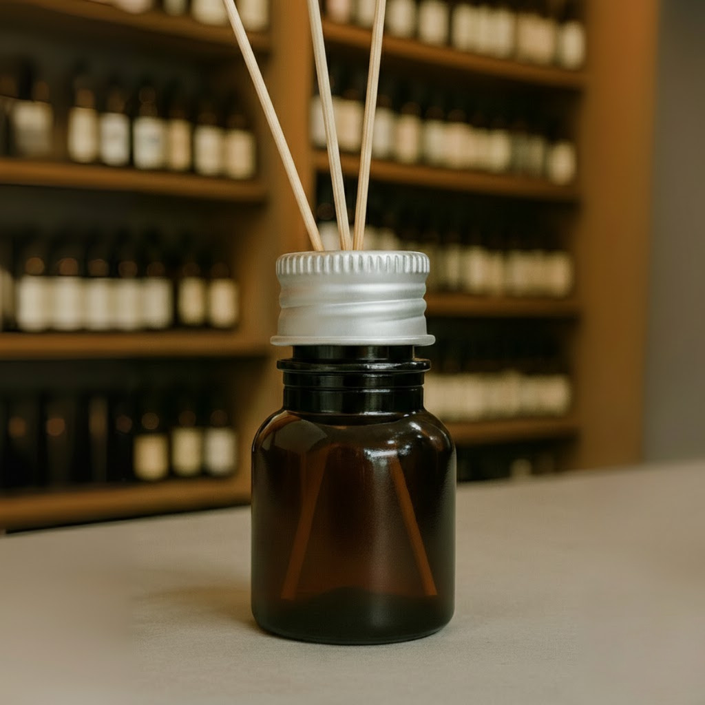 50 a 100 Frasco Pet 10ml Âmbar C/ Tampa Difusora de Alumínio e Varetas Difusor Aromatizador