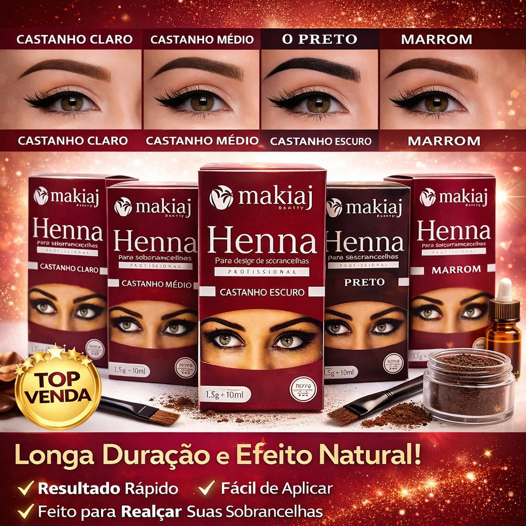 Kit 3 Henna Makiaj Para Sobrancelhas 3 em 1 Profissional / Longa Duração até 7 Dias/ Efeito Natural e Alto Rendimento em Oferta na Shopee