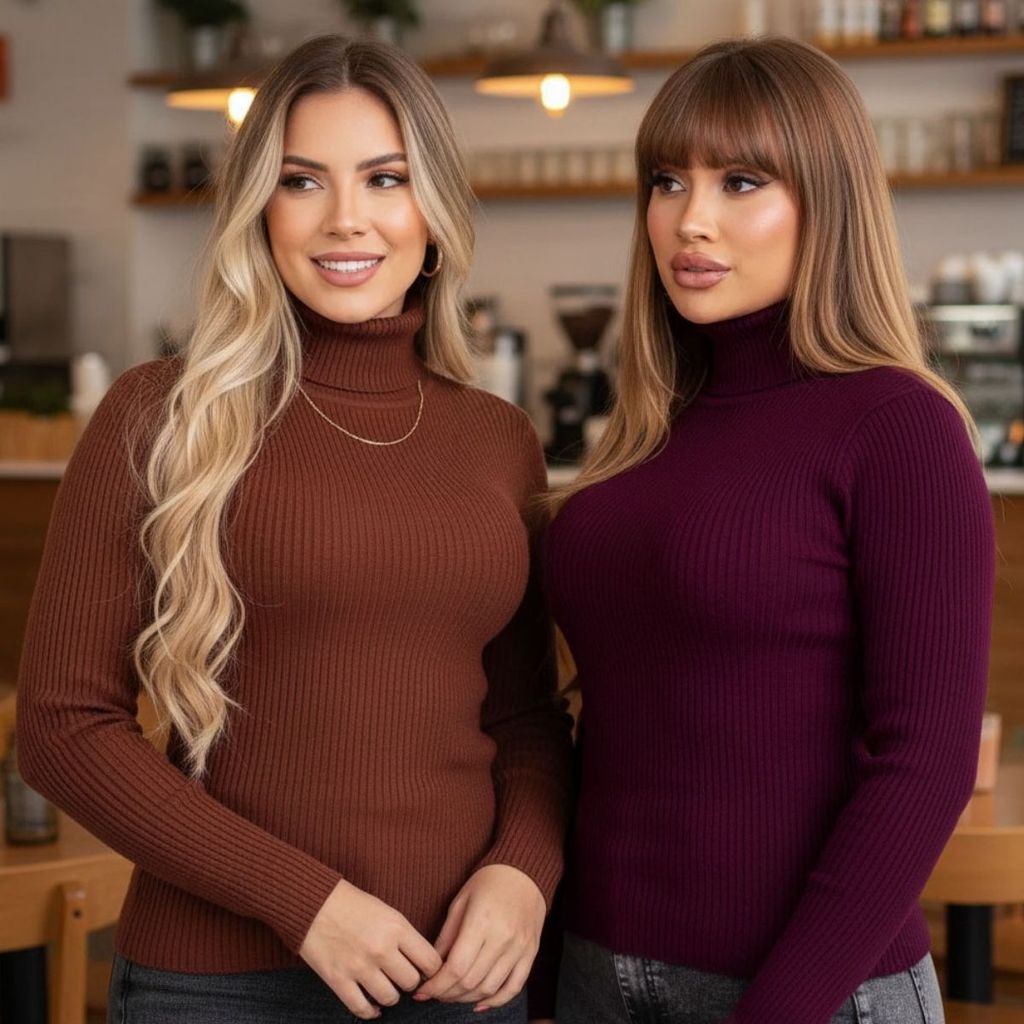 Kit 2 Cacharrel Feminina Trico Gola Alta Blusa Inverno Manga Longa Segunda Pele Premium Canelada em Oferta na Shopee