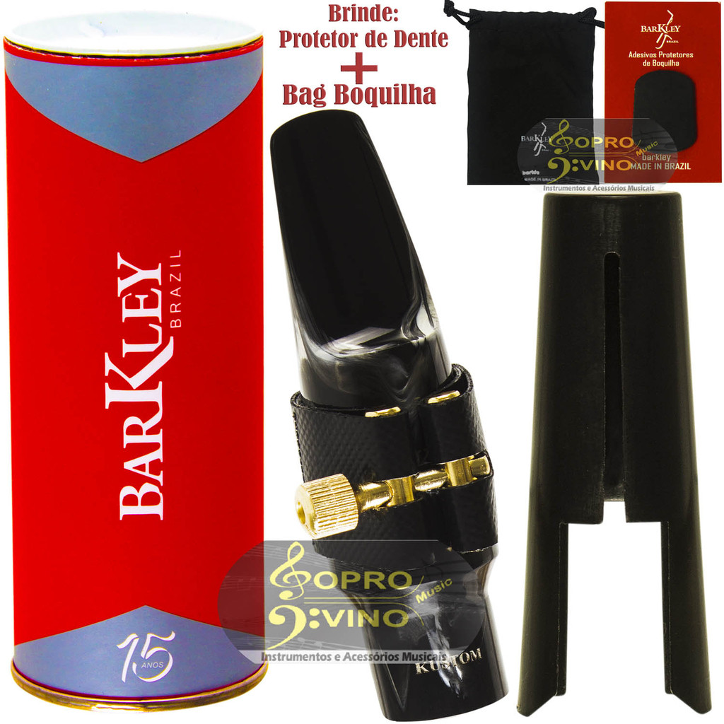 Boquilha Sax Tenor Barkley Pop 8 Kustom Branca Preta Completa Bag Protetor Brindes