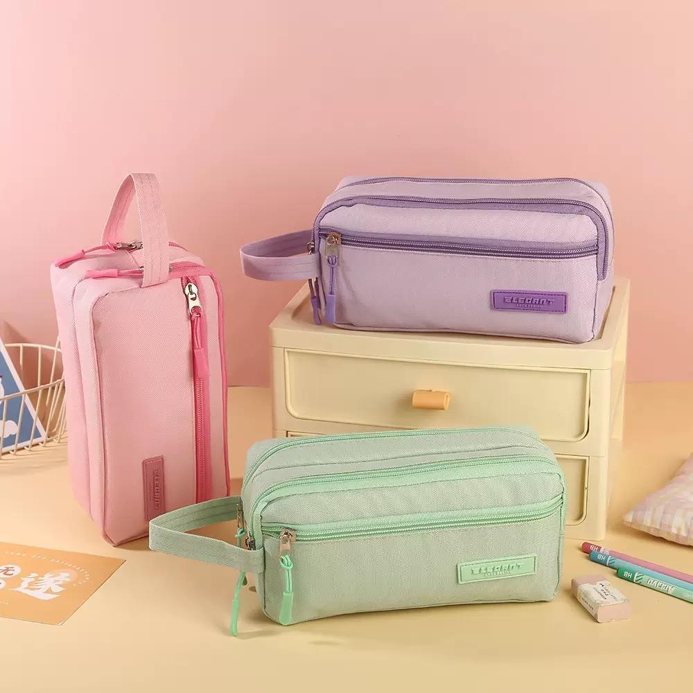 Bolsa Estojo Multifuncional Tecido Oxford Grande Capacidade 3 Divisórios Papelaria e Maquiagem Pronta Entrega