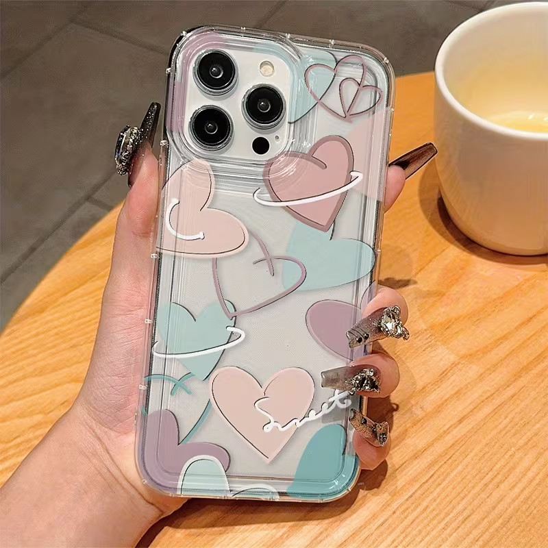 Capinha Capa Material transparente TPU Padrão de coração IPhone XR 11 12 13 14 15 16 Pro MAX 14 15 16 Plus em Oferta na Shopee