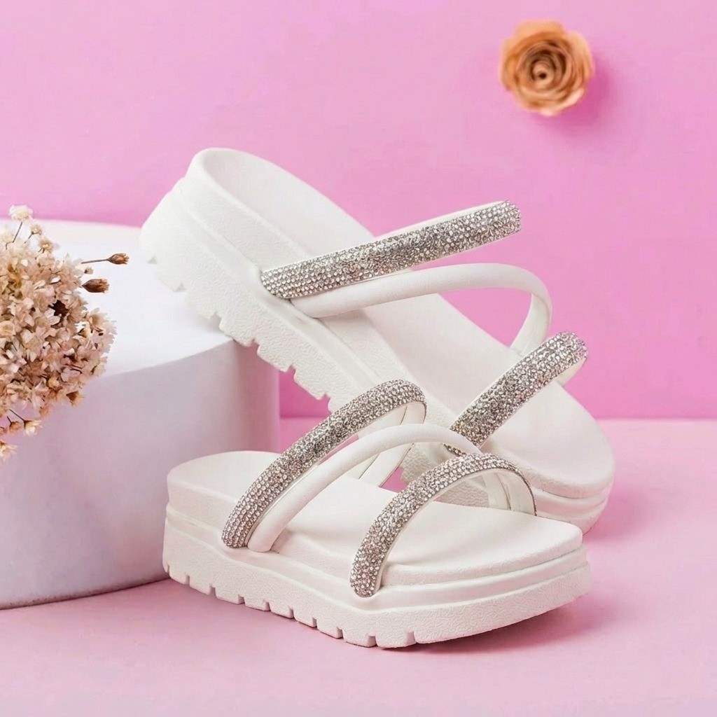 Sandália Infantil Menina Rasteira Estilosa Tiras com Brilho Leve e Confortável