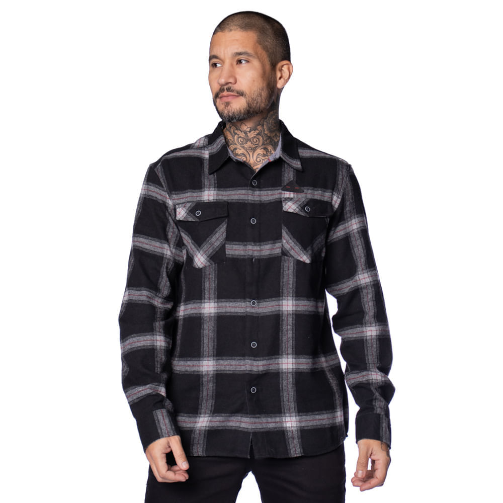 Camisa Masculina Gangster Flanela Xadrez Preto em Oferta na Shopee