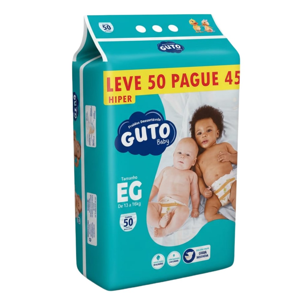 Fraldas Guto Baby Hiper  Pacote Tamanho EG 50 unidades  - Entrega Rápida