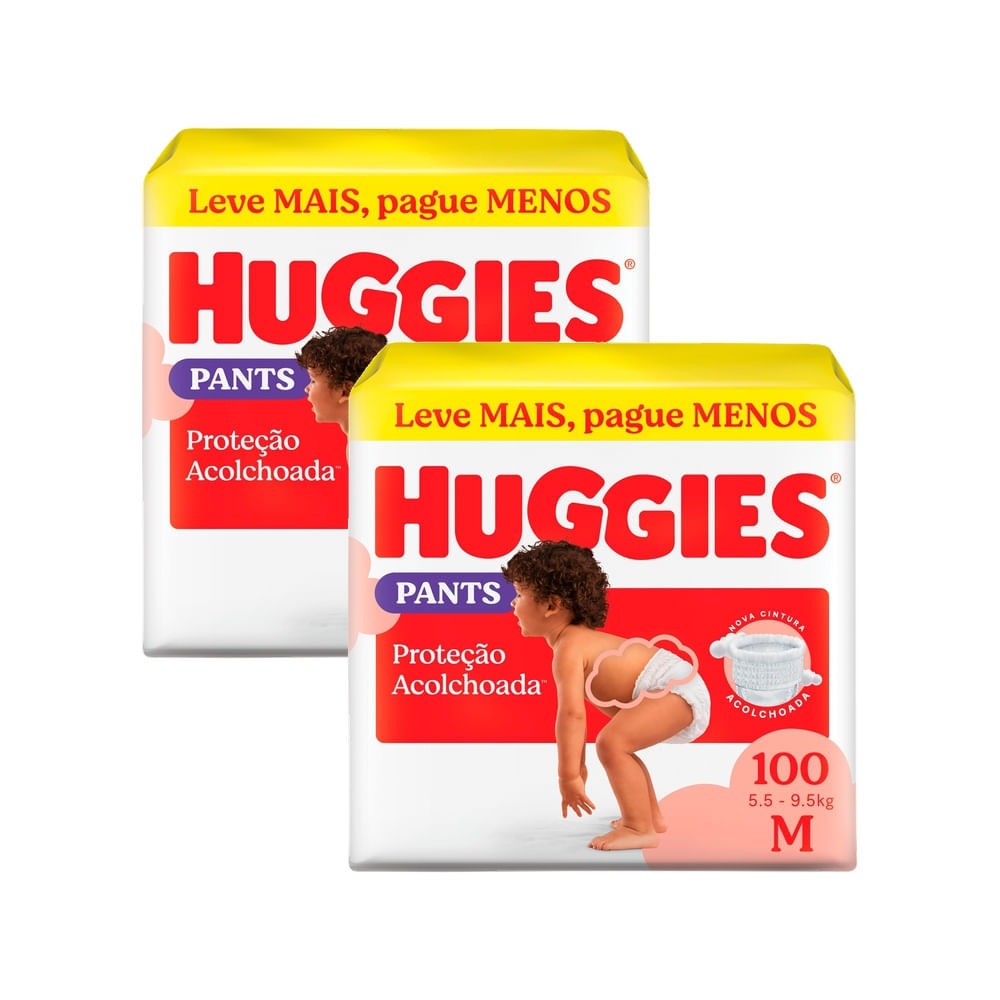 Kit 2 Fralda Huggies Pants Roupinha Proteção Acolchoada Tamanho M 100 Unidades Descartáveis em Oferta na Shopee