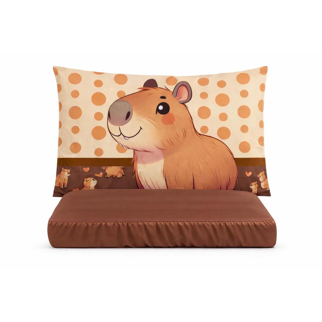 Jogo de Lençol Infantil 2 Peças Capivara Menina Menino Microfibra Fronha Estampada Conforto Macio Enxoval Cama