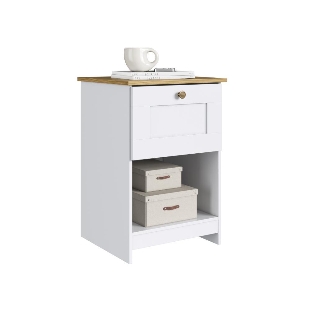 Mesa de Cabeceira 1 Gaveta 1 Nicho 40cm MN1010 Branco/Ipê - Decibal Móveis