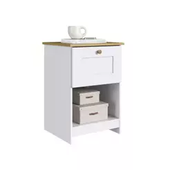 Mesa de Cabeceira 1 Gaveta 1 Nicho 40cm MN1010 Branco/Ipê - Decibal Móveis
