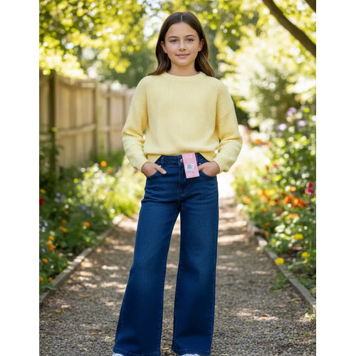 Calca Wide Leg Jeans Com Elastano Menina Confortável 10ao 16 em Oferta na Shopee