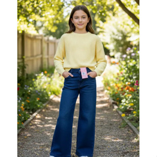 Calca Wide Leg Jeans Com Elastano Menina Confortável 10ao 16 em Oferta na Shopee