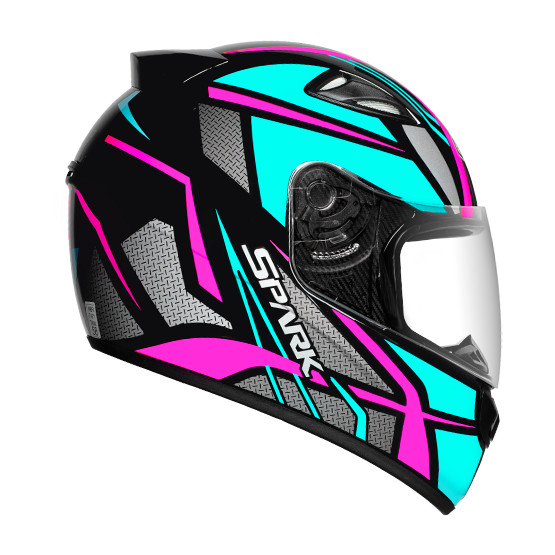 Capacete Moto Ebf New Spark Spider Flash Preto Brilhante Azul Tifanny Com Narigueira