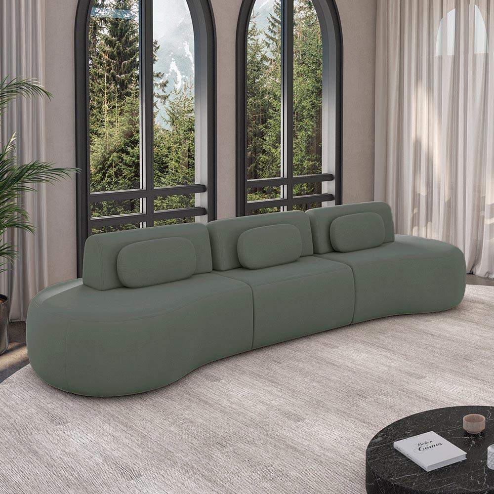 Imagem Sofá Sala de Estar Modulado França 326cm Encosto Articulável com Almofadas Veludo Cinza Escuro G45 - Gran Belo