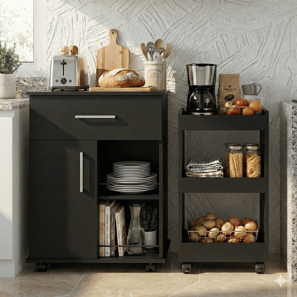 Kit Cozinha Compacta: Mesa para Forno e Fruteira Vertical em Oferta na Shopee