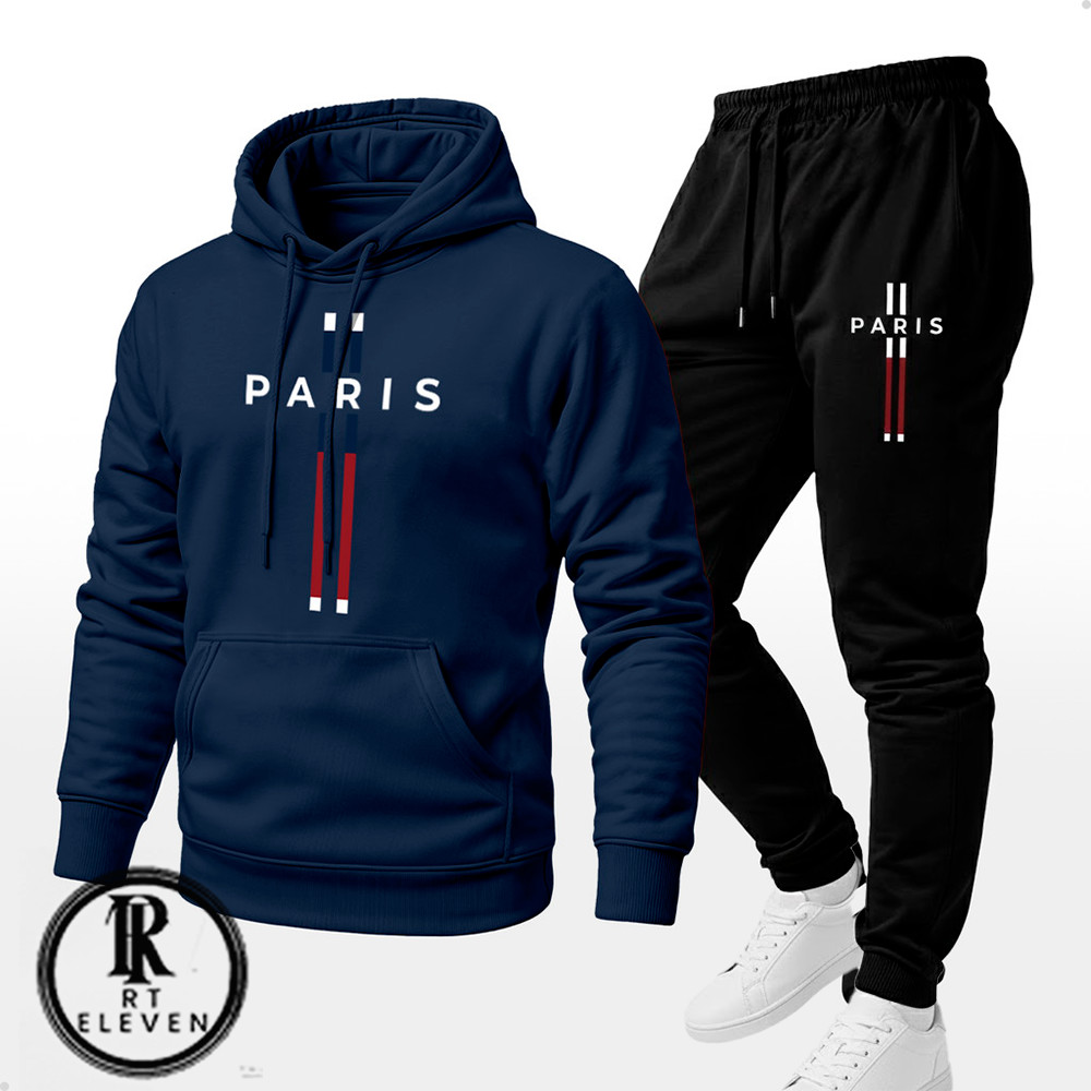 Conjunto Moletom Unissex Estampado Paris Calça Moletom e Blusa de frio Com Capuz e Bolso Canguru Blusão Unissex