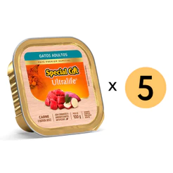 Kit 5 Ração Special Cat Patê Gatos Adultos Carne 100G