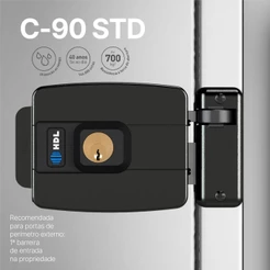 Fechadura Elétrica HDL Std C-90 15W Abertura Para Dentro Cinza E Preto