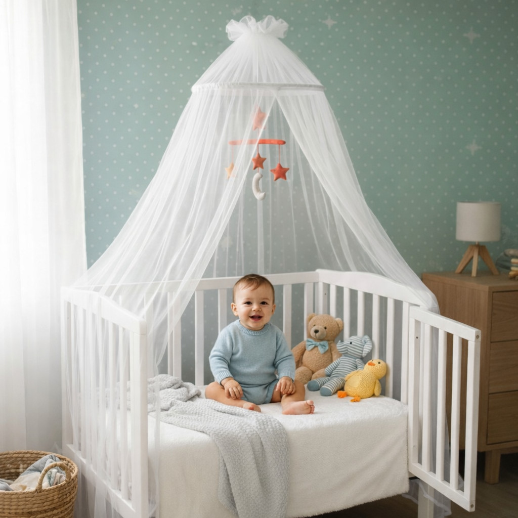 Mosquiteiro teto p/ berço com Abertura, Renda Microfuros.
