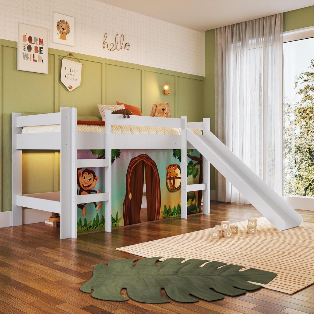 Cama Infantil Elevada Casinha Menino Menina Solteiro 202cm com Escada e Escorregador em Oferta na Shopee