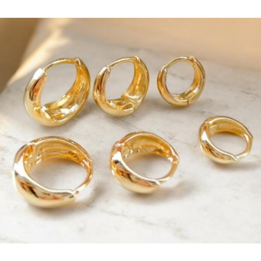 Kit Trio Brincos de Argola Click Lisa Banhado a Ouro 18K Antialérgico Moda Feminina Blogueira