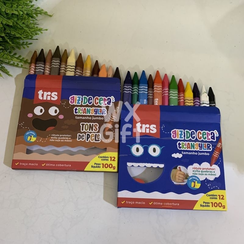 Giz de Cera Jumbo Triangular com 12 Cores Tons de Pele e Comum  - Tris em Oferta na Shopee